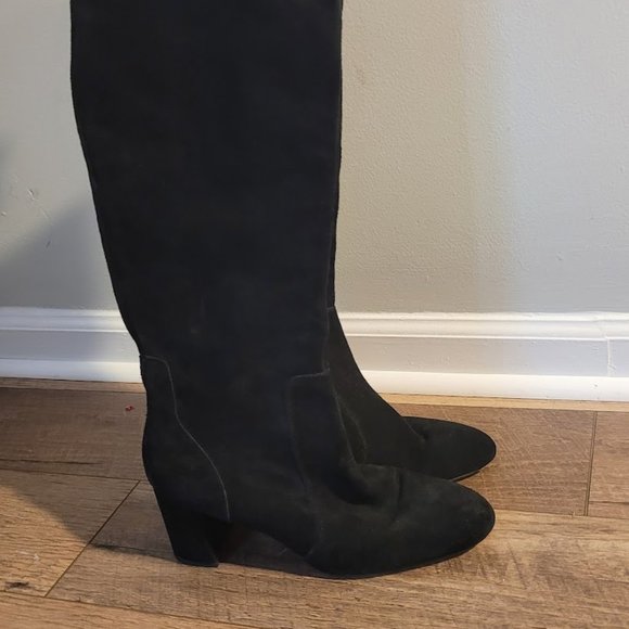 Knee high, black leather and suede, sexy heeled boots, size 10, lightly used - Picture 2 of 6